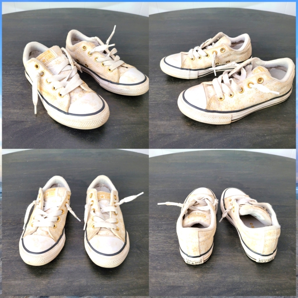 White and Gold Stars Girls Converse Size 13 Sneakers